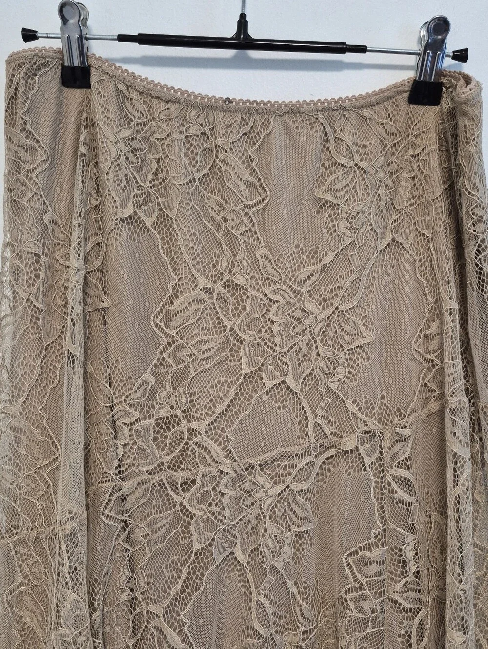 Anthropologie Asymmetric Drop-Waist Lace Midi Skirt Pull-On Taupe Size M $128